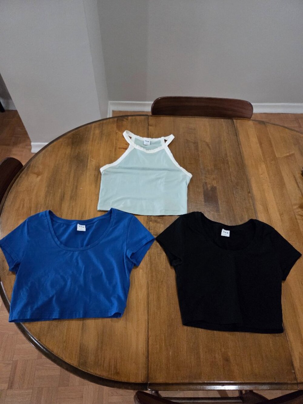 Set of 3 Tna from Aritzia Crop Tops in Blue, Black, & Green with White